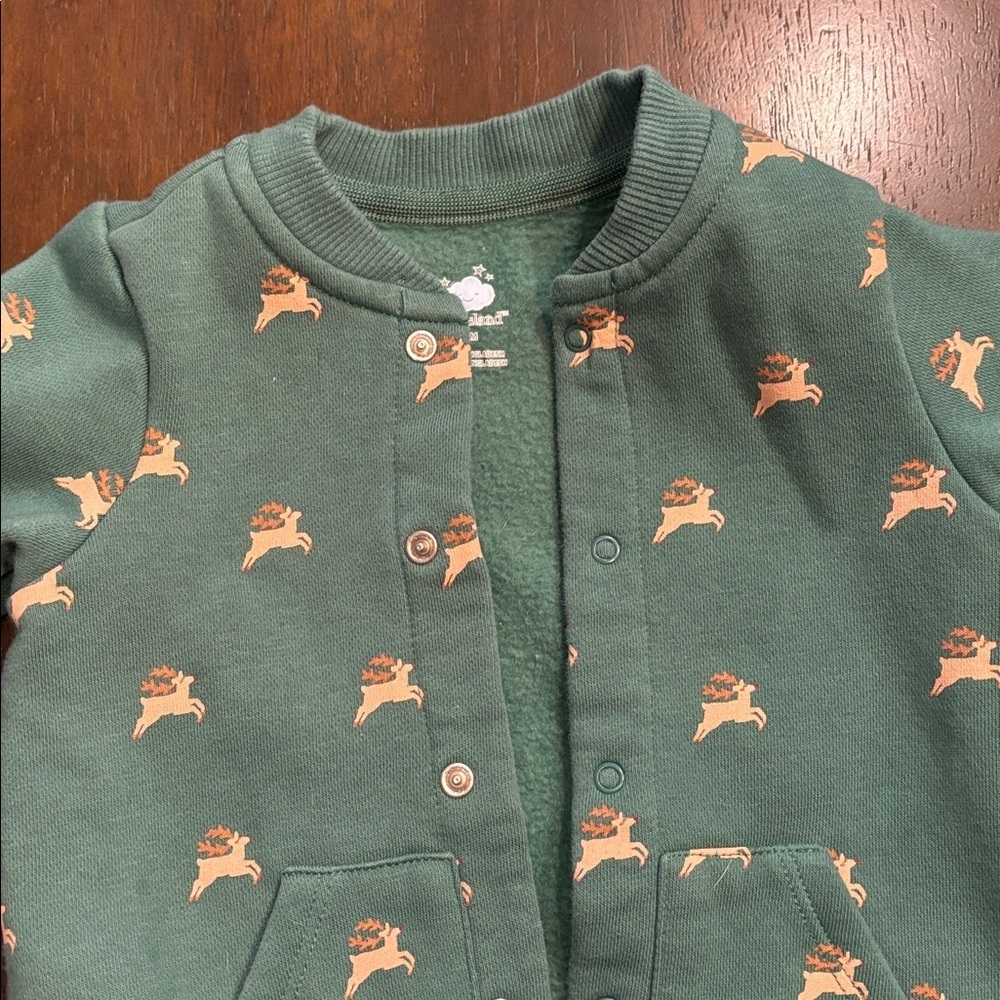 Green reindeer fleece romper - Picture 2 of 5